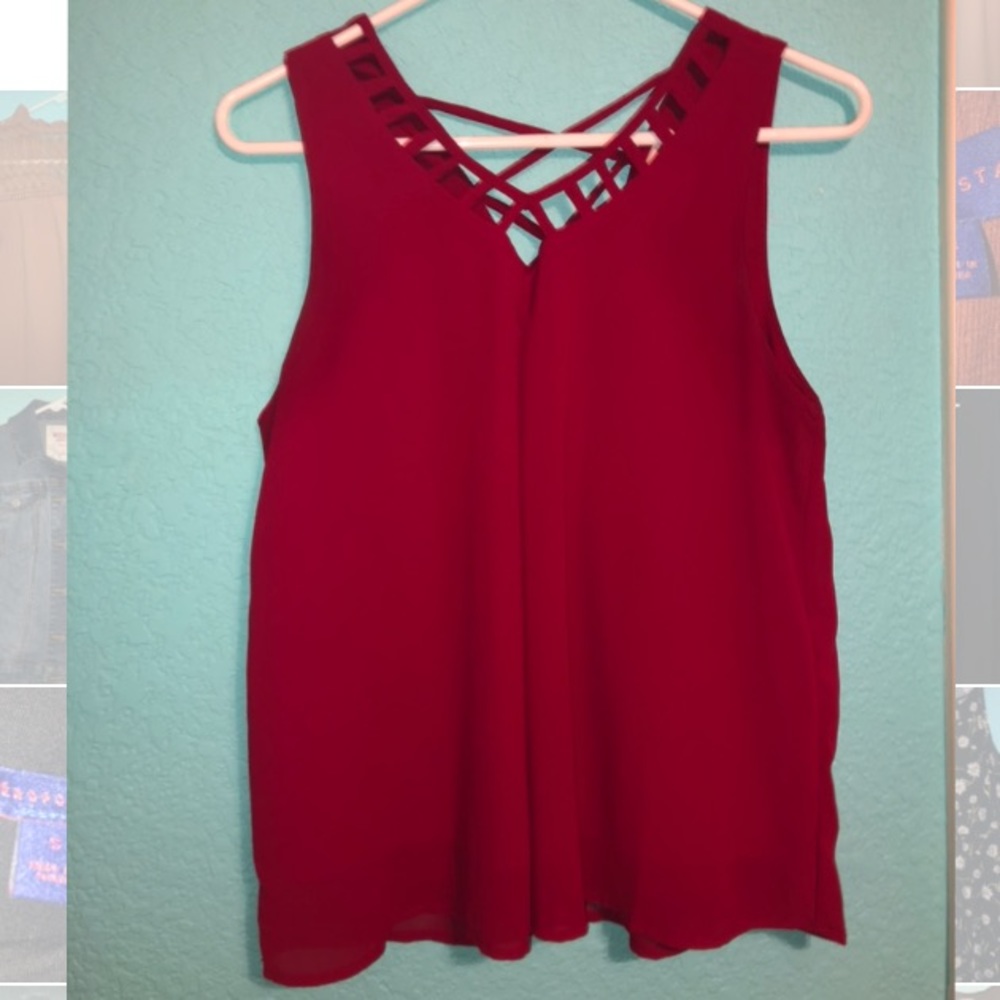 Red flowy formal tank top with cutouts
